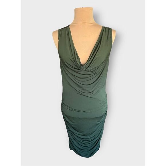 Express Women’s Ruched Cowl Neck Dark Green Jersey Dress size Large NWOT - Picture 1 of 9